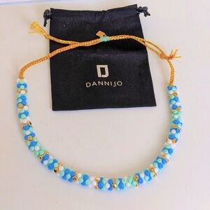 Dannijo Adjustable Beaded Necklace Blue Multi Triangle Bead Gold Cord Boho Beach